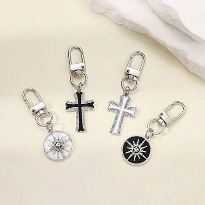 1pc Black Cross Keychain, Creative Personalized Key Chain, Gold Hanging Accessory For Student Backpack