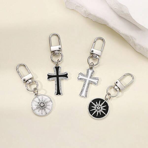 1pc Black Cross Keychain, Creative Personalized Key Chain, Gold Hanging Accessory For Student Backpack