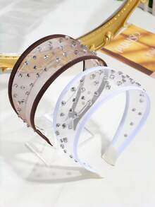 1pc Women's Rhinestone Decor Transparent Mesh Wide Headband, Elegant Accessory For Party And Daily Wear - Multicolor - View 3