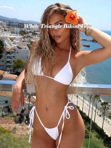 String Bikini Tops For Women Bathing Suit Swim Tops Sexy Triangle Bikini Top Black - #02 Bright White - View 3