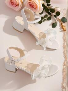 1 Pair Summer Fashion Elegant Princess Style Open Toe Low Heel Ankle Strap Flat Sandals For Teens - Beige - View 1