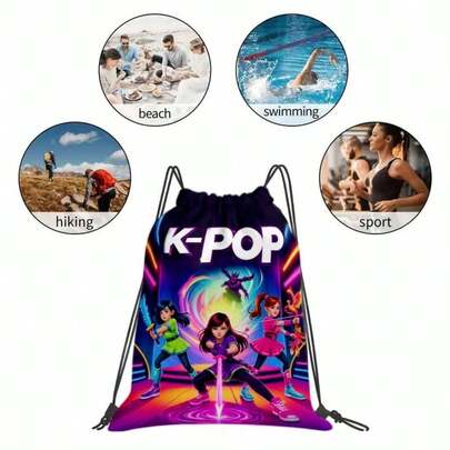 1 chiếc túi tote vải Oxford mềm mại, bền chắc, họa tiết kiểu Hàn Quốc, có dây rút, nhiều ngăn tiện dụng, phù hợp cho tập thể dục, yoga, du lịch.