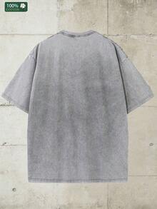 Disney-American Retro Ripped Mickey Print T-Shirt Gray Washed 100_ Pure Cotton Short Sleeved Loose Shoulder Top - 灰色 - 查看 4