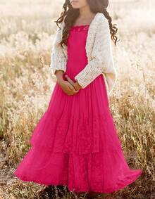 2026 Girls Elegant Lace Flower Boho Dress Long Sleeve Backless Square Neck Ruffle Party Maxi Dress - 12 Rose Red - 查看 5