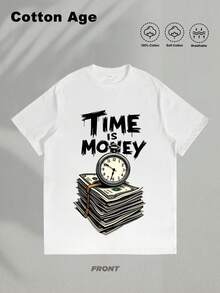 Camiseta para hombre con estampado de reloj y dinero Time is Money estilo Y2K streetwear ideal para regalar a novio o novia regalo diario moda urbana - Blanco - Ver 3