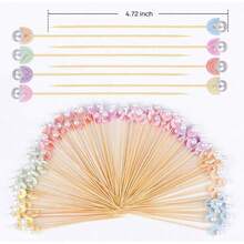 200支白色珠状竹签，4.7英寸竹制鸡尾酒签，适用于酒店、餐厅、婚礼、派对开胃菜、蛋糕、饮料、水果等。 - A - 查看 1