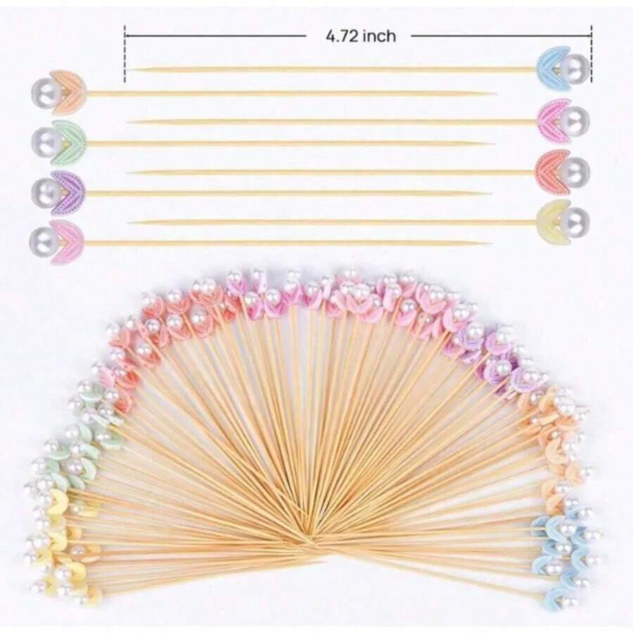 200支白色珠状竹签，4.7英寸竹制鸡尾酒签，适用于酒店、餐厅、婚礼、派对开胃菜、蛋糕、饮料、水果等。 - A - 查看 1