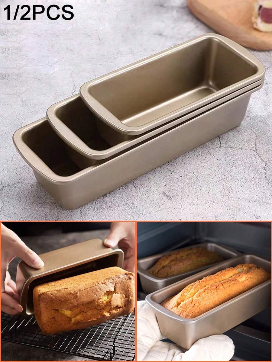 1/2 piezas Molde para pan de molde, Molde de pan dorado, Molde rectangular de acero al carbono para pan, Molde para panqué grande/mediano/pequeño, Molde rectangular para tostadas, Caja antiadherente para tostadas, Bandeja para hornear panqué, Herramienta para hornear, Para hornear pan casero y de sándwich | Pastel de cumpleaños para la familia, Fácil de limpiar, Herramienta de hornear para uso doméstico - Dorado - Ver 1