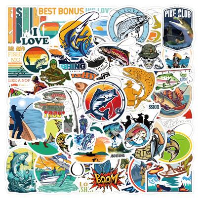 钓鱼主题贴纸，工艺品，可用于装饰文具、杯子、行李箱、冰箱、滑板、吉他等。