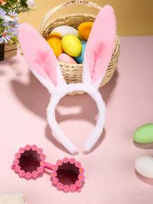 1/2/4pcs- Easter Costume Props, Bunny Ears And Glasses Set, Easter Basket Stuffing - Easter, Birthday Gifts - Unique Bunny Stuffed Gift Ideas, Bunny Ears Headband And Daisy Glasses Set - Multicolor - View 5
