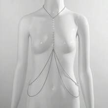 性感时尚高端镶钻胸链、上衣链、婚纱、夜店派对饰品，新款休闲简约仿珍珠吊带背心，少女风可爱串珠吊带背心，珍珠串珠身体链 - 彩色 - 查看 2