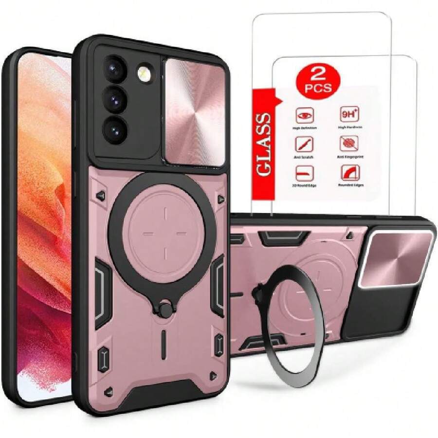 Capa Case For Samsung Galaxy S21 - With Screen Protector And Built-In Phone Stand - Pink, 42517919 - Apricot - View 1