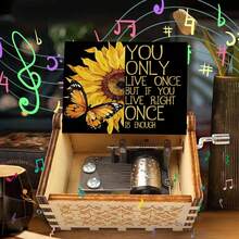 手摇木质音乐盒 - “你是我的阳光”向日葵蝴蝶图案，无需电池，完美的励志礼物 - 復古向日葵音樂盒 - 查看 10