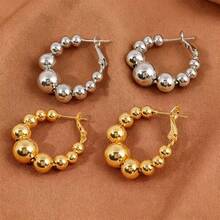 1 Pair Gold & Silver Tone Minimalist Elegant Ball Hoop Earrings, Luxury Earrings For Women, Autumn/Winter - Multicolor - View 5