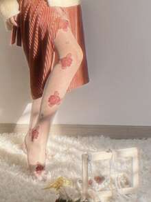 1 đôi tất trắng họa tiết hoa hồng đỏ, tất dệt jacquard, tất họa tiết hoa hồng dịu dàng, tất trắng mỏng, tất lụa trắng, tất chân kiểu Pháp cho bé gái, tất đen họa tiết hoa hồng đỏ dịu dàng, trang phục gợi cảm cho phụ nữ, tất phong cách Gothic cho nữ. - Nhiều màu - Xem 5