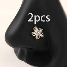 两朵花形鼻钉，可爱独特的银色L形钩鼻钉，女士款式。 - 彩色 - 查看 6