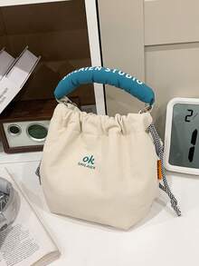 1个字母印花尼龙抽绳休闲手提包/斜挎包，适合日常四季使用，男女通用 - A - 查看 13