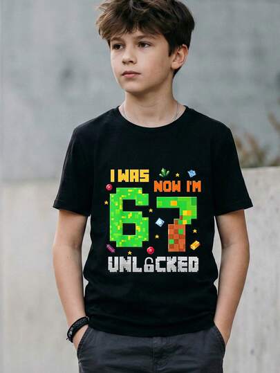 Boys' 7th Birthday Gamer Graphic Tee - 7 Unlocked - Breathable Soft Cotton Comfy Black T-Shirt