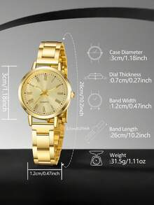 Bộ trang sức 2 món gồm đồng hồ và vòng tay hợp kim thạch anh dành cho nữ, kiểu dáng thanh lịch, tối giản với mặt số La Mã, phù hợp để đeo hàng ngày, trang trí dự tiệc hoặc làm quà tặng cho bạn bè và mẹ vào các dịp lễ như Ngày Valentine và Ngày của Mẹ. - Vàng - Xem 5