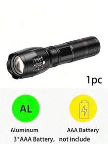 1支高功率LED手电筒，明亮便携防水手电筒，多功能变焦伸缩手电筒，适用于户外徒步、应急露营 - 320mAh - 黑色 - 查看 12