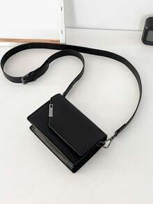 男士时尚百搭方形翻盖斜挎包，小巧的邮差包，休闲单肩包，适合通勤、返校、父亲节、情人节礼物 - 彩色 - 查看 7