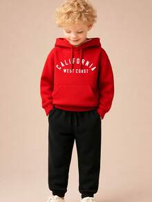 Children's Printed Sweatshirt Set, Blouse And Flannel Trousers - 紅色 - 查看 2
