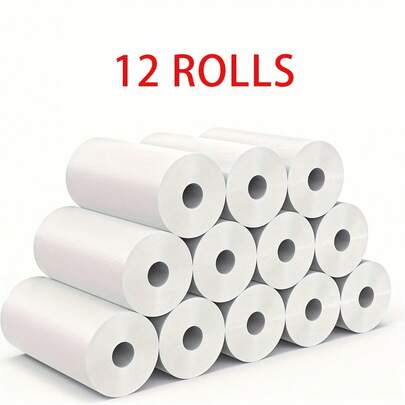 12 Rolls Of Compatible T02/M02 Mini Thermal Printer Paper - Self-Adhesive Thermal Sheets, White, Portable For Label And Receipt Printing, Compatible With M02 And T02 Mini Printers