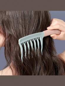 女士双排波浪齿卷发梳，头皮按摩梳，蓬松梳，防静电沙龙造型梳，超长圆柱形梳齿，顺滑不打结，弧形设计 - 彩色 - 查看 1