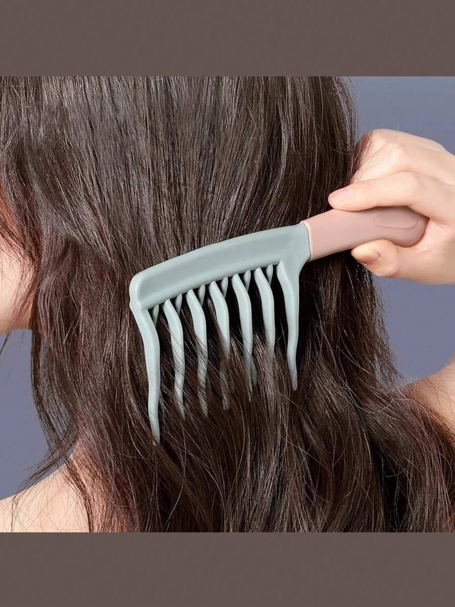 女士双排波浪齿卷发梳，头皮按摩梳，蓬松梳，防静电沙龙造型梳，超长圆柱形梳齿，顺滑不打结，弧形设计 - 彩色 - 查看 1