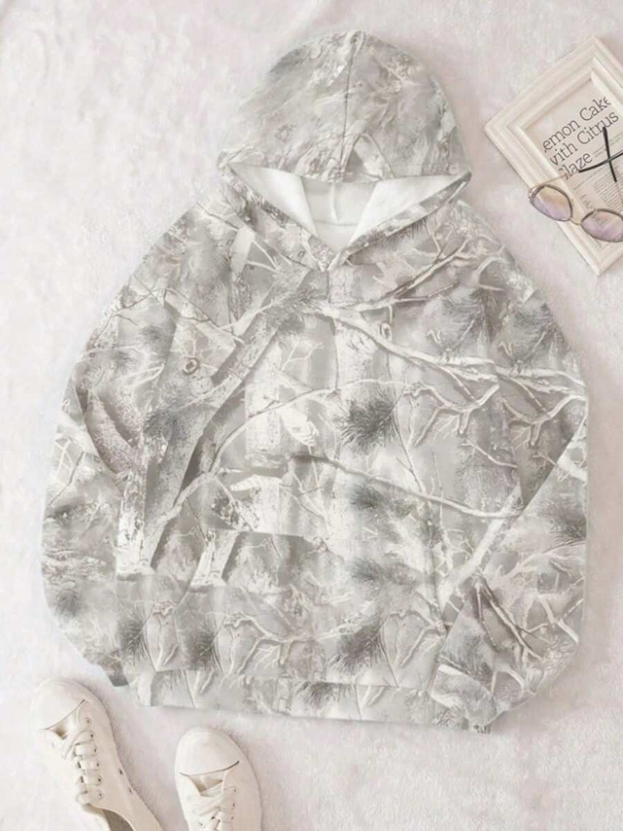 Tween Girls Back To School Bestseller Leaf Print Hoodie Sweatshirt, New Loose Comfortable Casual Fashion Versatile Streetwear,Spring Camouflage Hoodie, Couple Same Style/Basic/Going Out Knit Camo Fleece Lined Keep Warm Zip Up Green Baggy Long Sleeve Sweatshirt,Nature-Inspired Camouflage Print (Tree/Bark/Leaf Motifs),Oversized Hoodie, Relaxed Fit, Adjustable Drawstring Hood,Kangaroo Pocket, Ribbed Cuffs/Hem,Streetwear Vibe, Outdoor-Inspired Aesthetic,Moody Tones (Light Gray) - Màu xám nhạt *Phiên bản mỏng được nâng cấp mới - Xem 1