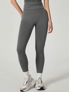 TimeOff 1pc Women High Waist Elastic Fitted Letter Print Sports Leggings - Dark Grey - View 1