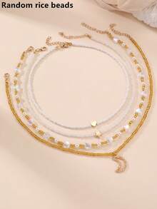 4件套时尚甜美仿珍珠心形星星月亮项链套装，女孩派对配饰 - 彩色 - 查看 4