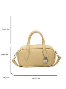 女士时尚别致金属扣设计单肩包，简约百搭都市通勤风格，配有可调节肩带 - 黃色 - 查看 10