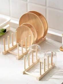 1 Set Of Wooden Bowl, Plate, Cup, Book, Pot Lid, Cutting Board, Dish Rack, Suitable For Kitchen, Reading Room Or Collection Room - Multicolor - View 3