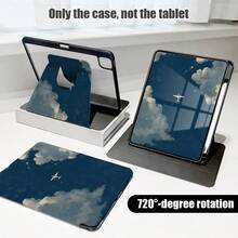 1件PU皮革保护套，带支架、笔槽、飞机云纹图案、720度旋转支架、自动休眠/唤醒功能，兼容荣耀、Matepad、苹果等型号 - 彩色 - 查看 8