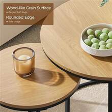 2er Set Couchtisch Beistelltisch Runder Satztisch Metallgestell Kaffeetisch Wohnzimmertisch Modernes Design Sofatisch Kleiner Tisch, Grau ULOK - Eiche - View 8