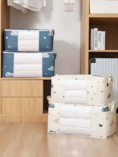 Two Pieces Waterproof, Moisture-Proof, Printed, Large-Capacity, Transparent Window, Clothes And Bedding Storage BagChildren's Storage Bag