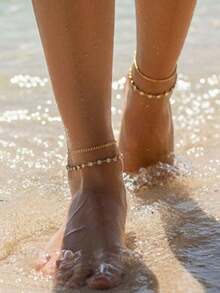 2 piezas Tobillera con decoración de rhinestone Imoli - Oro amarillo - Ver 2