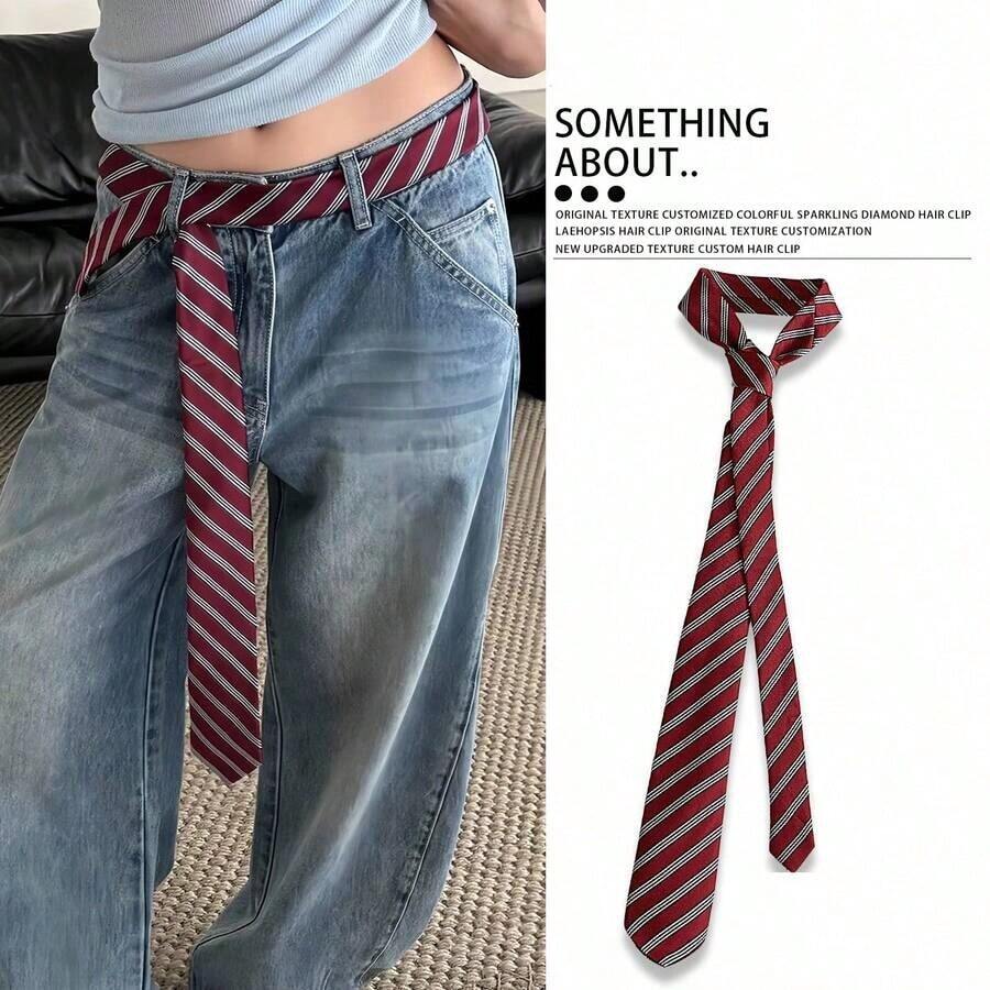 1pc Vintage Striped Tie, Y2K Style Belt, Women's Punk Chic High-End Versatile Waist Rope Accessory2026 - Multicolor - View 1