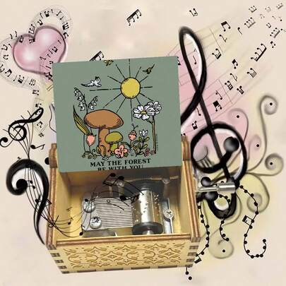 "May The Forest Be With You" 손으로 돌리는 나무 오르골 - "You Are My Sunshine" 연주, 배터리 필요 없음, 자연 애호가 및 가정 장식에 완벽한 선물