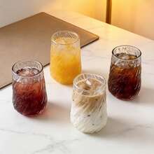1/2/4pcs Set Elegant Tornado Glass Cup, 420ml/14.3oz Innovative Cocktail Glass, Engraved Beer Mug, Clear Coffee Cup, Beverage Cup, Iced Tea Cup, Tea Set Container, Portable Insulated Coffee Container, Milk Tea Cup. Reusable Glass Cup. - Multicolor - View 3