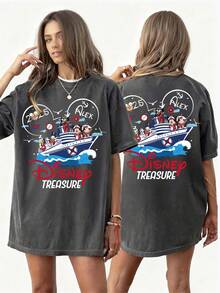 Disney UNIHLO  Mickey  Printed Summer Heavyweight Retro Washed Street Fashion Casual T-Shirt - 黑色 - 查看 2
