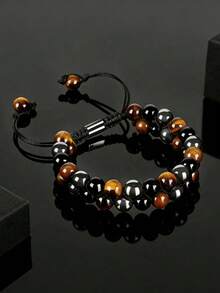 Vòng tay bảo vệ ba lớp 8mm, đá Obsidian đen, mắt hổ, hematit, quà tặng trang sức - Bảo vệ ba lần - Xem 1