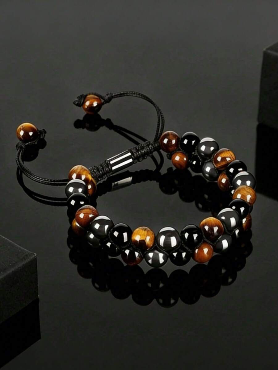 Vòng tay bảo vệ ba lớp 8mm, đá Obsidian đen, mắt hổ, hematit, quà tặng trang sức - Bảo vệ ba lần - Xem 1
