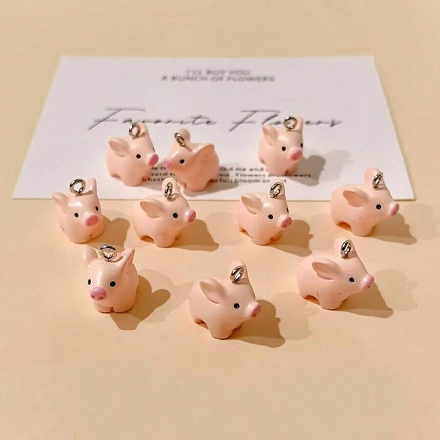 10/20pcs/Pack Kawaii Small Pig Resin Charms Lovely Animal Pet Choker Pendant Accessory DIY Phone Chains Jewelry Make - Multicolor - View 1