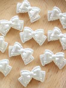 EECLYCJ 50g Faux Pearl ABS Pearlescent Bow Beads, 3 Styles Of Sweet Cute Kawaii Mini White Hole Beads For Girls DIY Crafts, Cellphone Straps, Handbag Charms, Hair Ties, Bracelets, Handmade Mother's Day Gift Materials - Beige - View 9