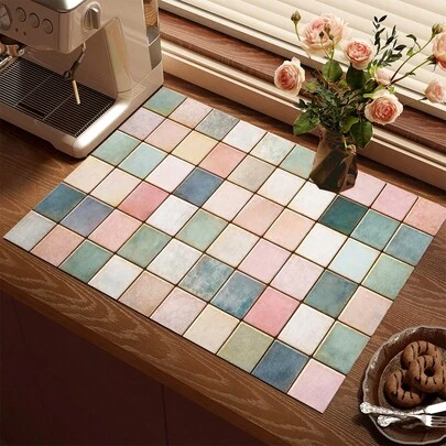 1 tấm thảm thấm hút in họa tiết kẻ caro nhiều màu sắc, dùng để trang trí nhà bếp, lót máy pha cà phê, thảm thoát nước ấm pha cà phê thủ công, thảm trải sàn nhà bếp, thảm bàn ăn, thảm làm khô bát đĩa trên quầy bếp, thảm ăn sáng, đế lót ly chịu nhiệt chống trượt, thảm máy giặt, thảm thoát nước bằng đất tảo cát, che giấu vết bẩn, thảm nhà bếp siêu thấm hút, thảm giá đựng bát đĩa dễ lau chùi, thích hợp cho nhà bếp, bàn ăn, quán cà phê, quán bar, ngày lễ, tiệc tùng, trang trí nhà cửa, quà tặng ngày lễ.
