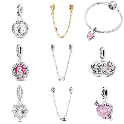 1 Pc Fashion Heart Sparkling Beads Dangle Charm Silver Plated Fit Bracelet Necklace DIY Holiday Gift