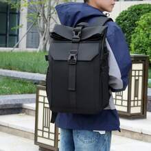 卷口休闲背包，户外旅行卷盖背包，通勤包 - 黑色 - 查看 2