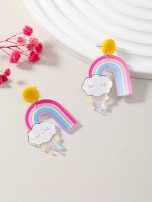 1 par de pendientes acrílicos minimalistas y de moda con diseño de arcoíris - Multicolor - Ver 5